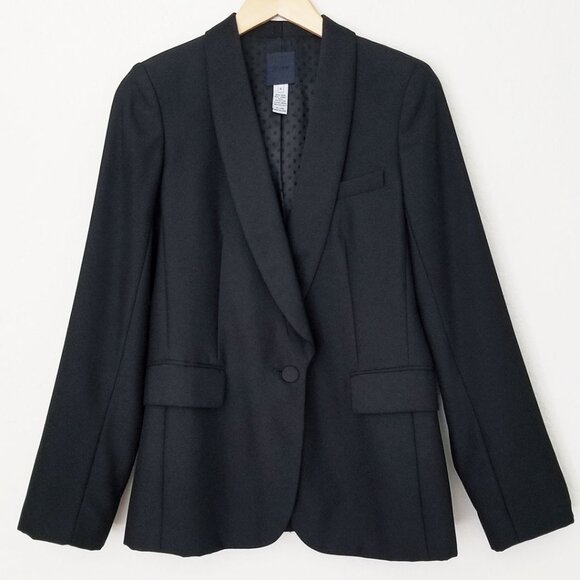 J. Crew 100% Wool Black Tuxedo Blazer Jacket 6 Single Button Shawl Collar $199 - Picture 1 of 16